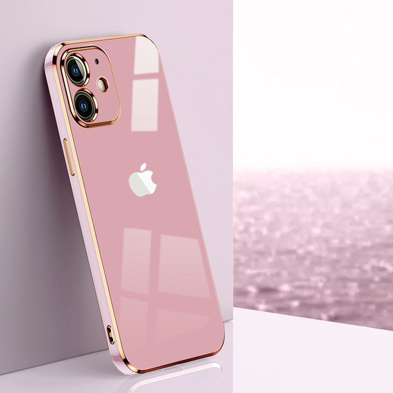 Electroplated Golden Edges Glossy Glass Back Case For iPhone 11