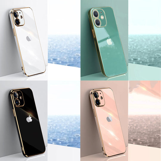 Electroplated Golden Edges Glossy Glass Back Case For iPhone 12 - Premium Cases
