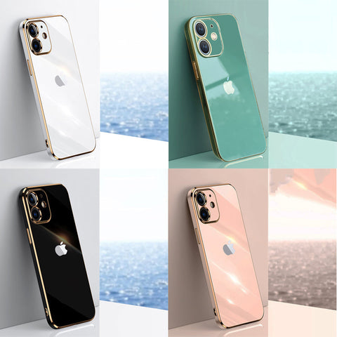 Electroplated Golden Edges Glossy Glass Back Case For iPhone 12
