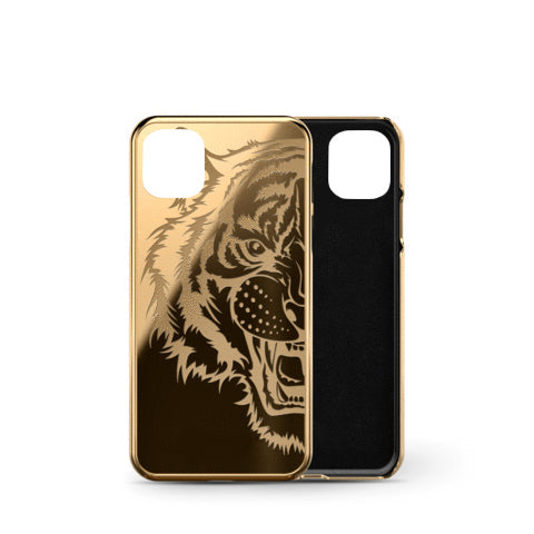 Luxurious Tiger Glass Back Case With Golden Edges For iPhone 11