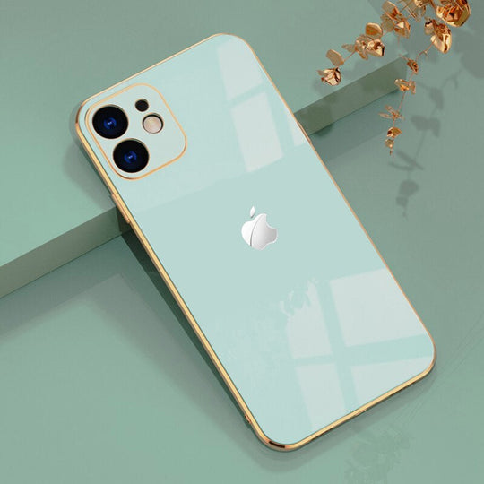 Luxurious Glass Back Case With Golden Edges For iPhone 12