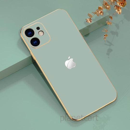 Luxurious Glass Back Case With Golden Edges For iPhone 11