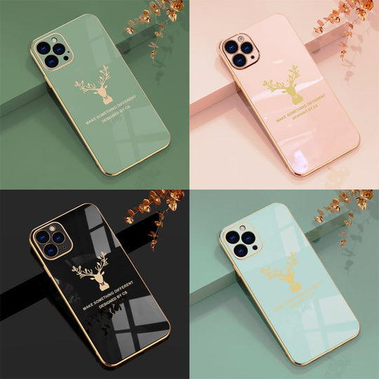 Luxurious Deer Glass Back Case With Golden Edges For iPhone 11 Pro - planetcartonline