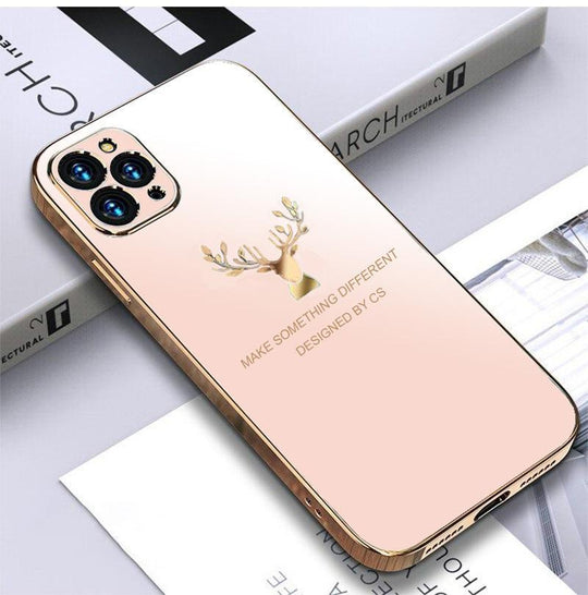 Deer Luxurious Gold Edge Glass Back Case For iPhone 12 Pro Max - planetcartonline