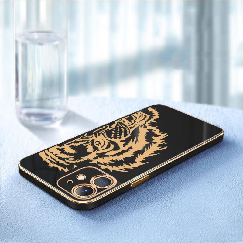 Luxurious Tiger Glass Back Case With Golden Edges For iPhone 11