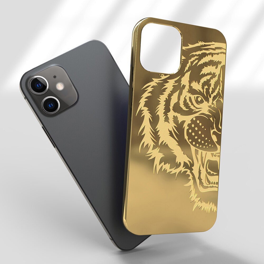 Luxurious Tiger Glass Back Case With Golden Edges For iPhone 11