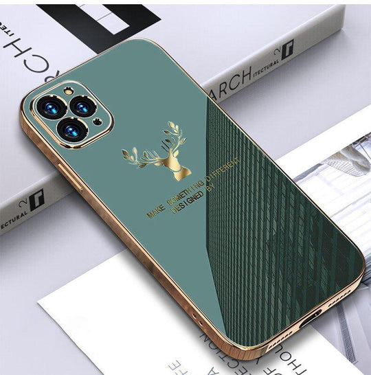 Deer Luxurious Gold Edge Glass Back Case For iPhone 12 Pro - planetcartonline