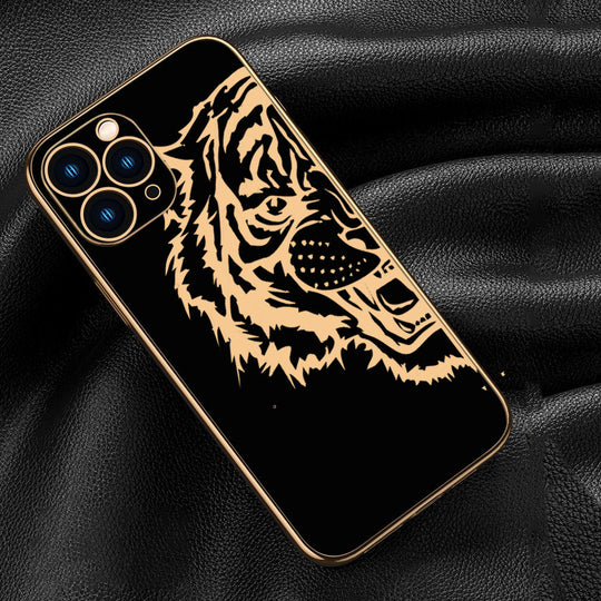 Luxurious Tiger Glass Back Case With Golden Edges For iPhone 11 Pro