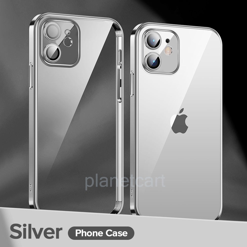 The Luxury Square Silicon Clear Case With Camera Protection For iPhone 12