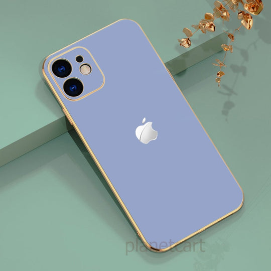 Luxurious Glass Back Case With Golden Edges For iPhone 11