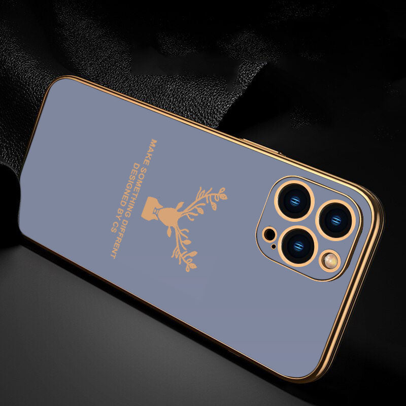 Luxury Golden Edges Deer Glass Back Case For iPhone 13 Pro Max - Premium Cases