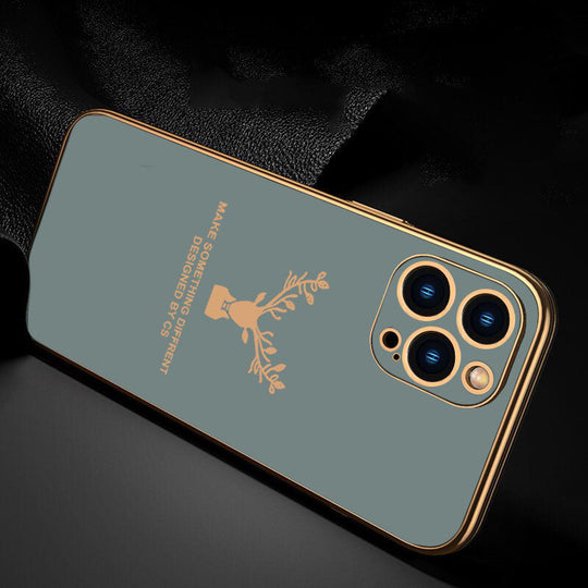 Luxury Golden Edges Deer Glass Back Case For iPhone 13 Pro Max - Premium Cases