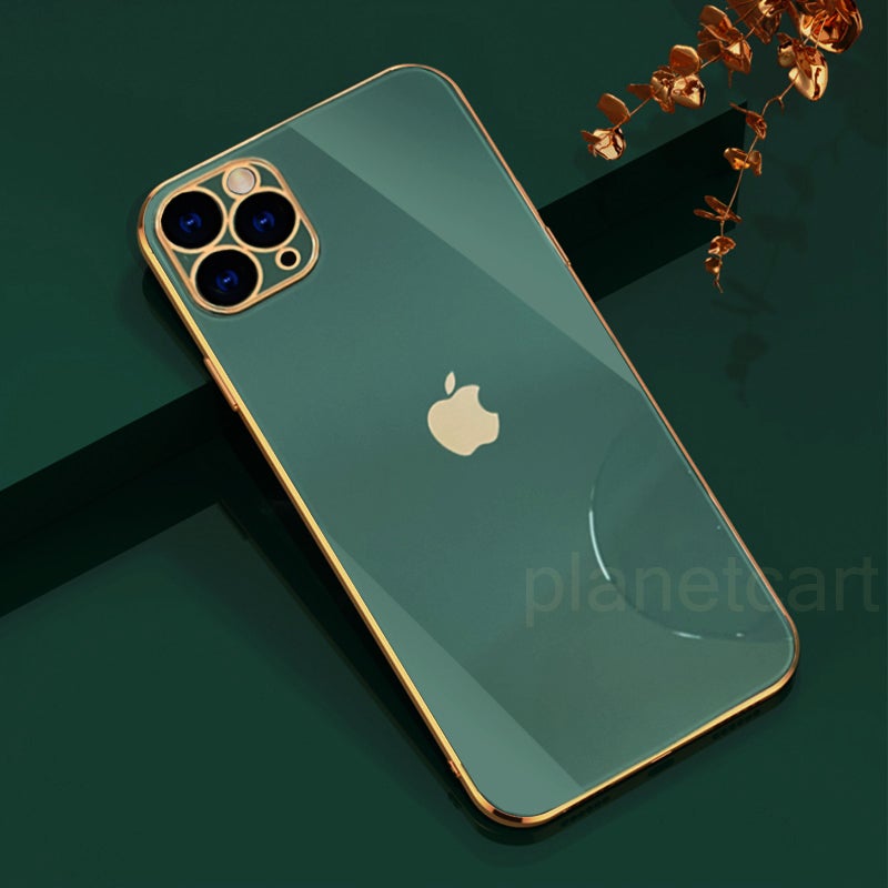 Luxurious Glass Back Case With Golden Edges For iPhone 11 Pro