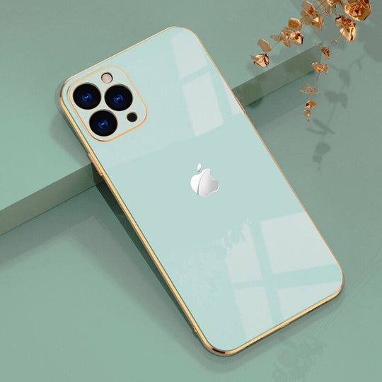 Luxurious Glass Back Case With Golden Edges For iPhone 12 Pro Max