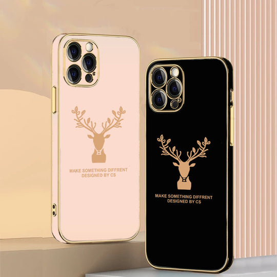 Luxury Golden Edges Deer Glass Back Case For iPhone 12 Pro Max - Premium Cases