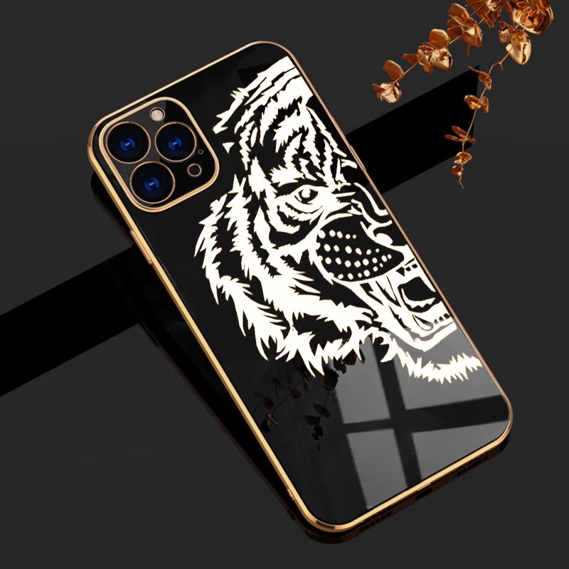Luxurious Tiger Glass Back Case With Golden Edges For iPhone 12 Pro Max - planetcartonline
