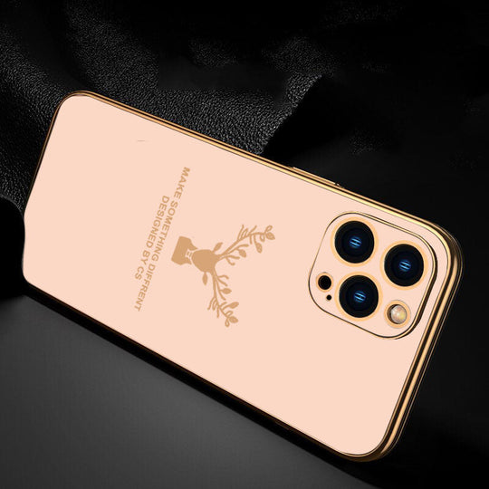 Luxury Golden Edges Deer Glass Back Case For iPhone 13 Pro Max - Premium Cases