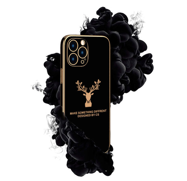 Luxury Golden Edges Deer Glass Back Case For iPhone 13 Pro Max - Premium Cases