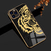 Luxurious Tiger Glass Back Case With Golden Edges For iPhone 12 Pro Max
