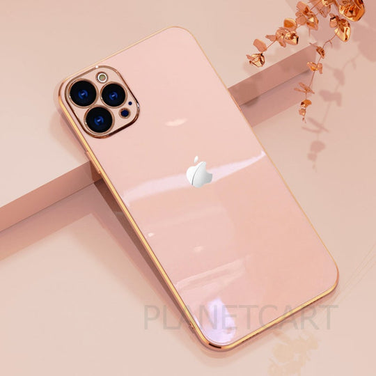 Luxurious Glass Back Case With Golden Edges For iPhone 12 Pro Max