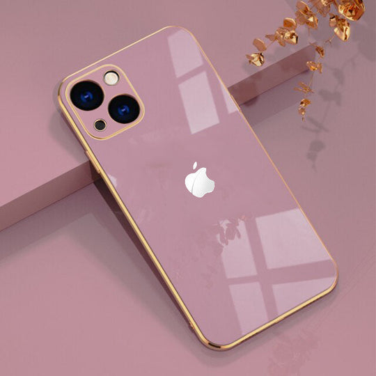 Luxurious Glass Back Case With Golden Edges For iPhone 13 - Premium Cases