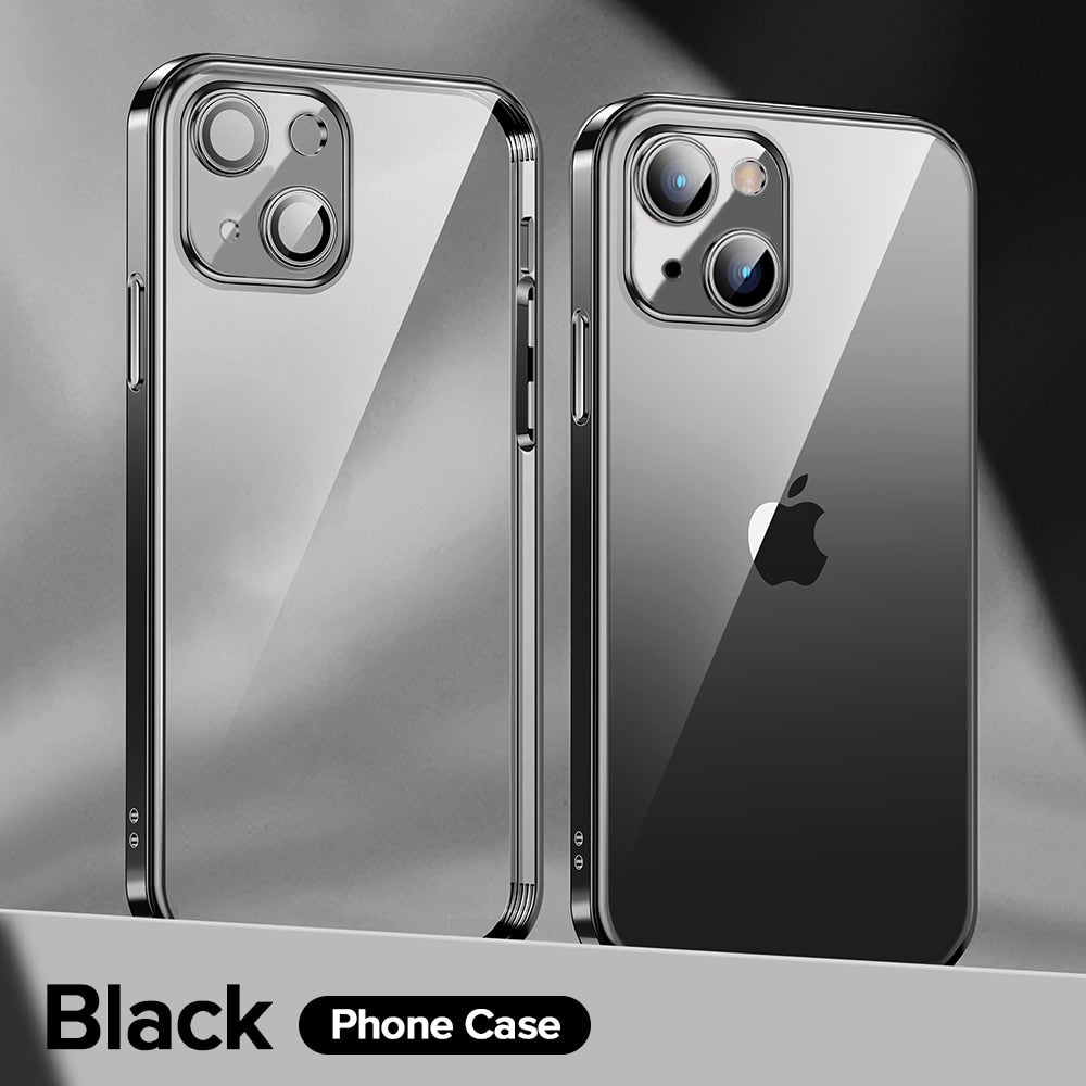 Luxury Square Silicon Clear Back Case With Camera Protection For iPhone Series - Premium Cases