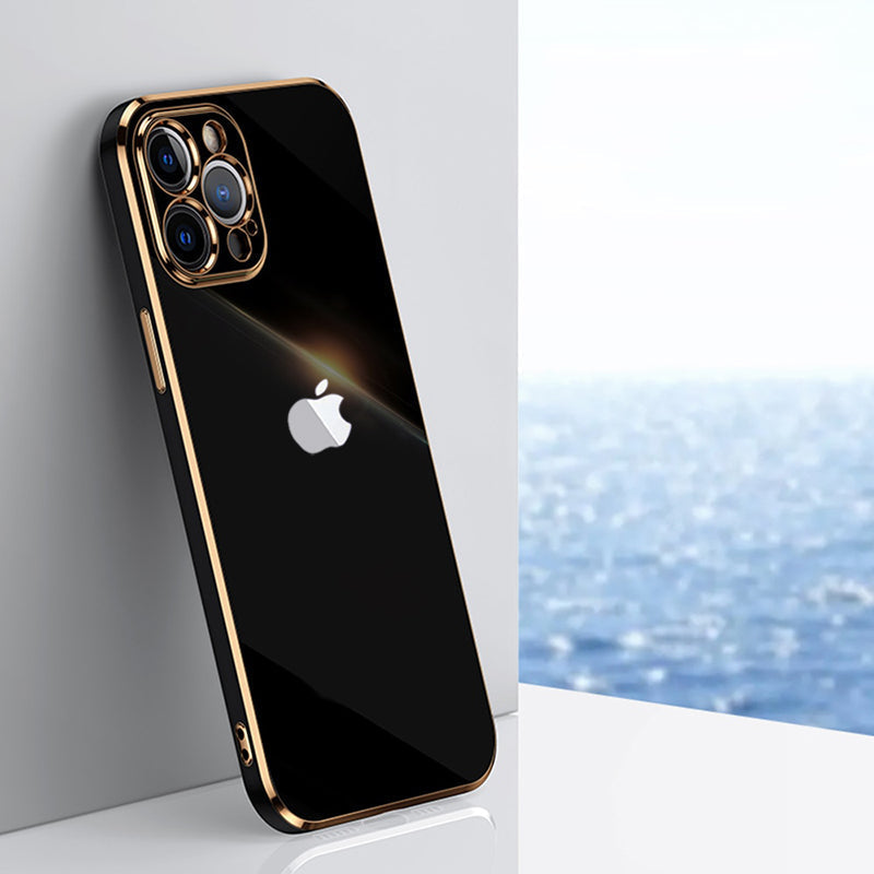 Electroplated Golden Edges Glossy Glass Back Case For iPhone 13 Pro - Premium Cases