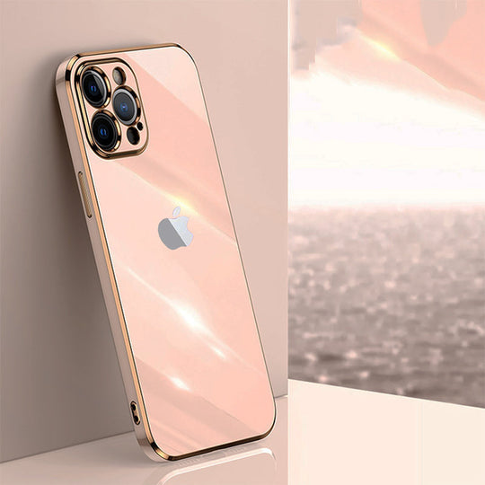 Electroplated Golden Edges Glossy Glass Back Case For iPhone 13 Pro - Premium Cases