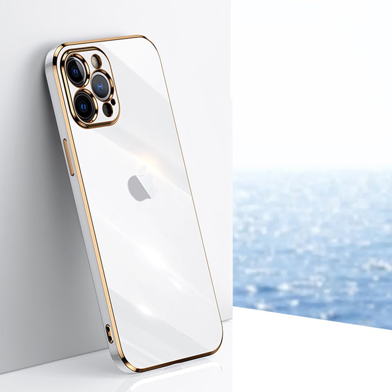 Electroplated Golden Edges Glossy Glass Back Case For iPhone 13 Pro Ma