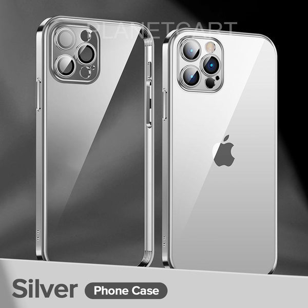 Luxury Square Silicon Clear Back Case With Camera Protection For iPhone Series - Premium Cases