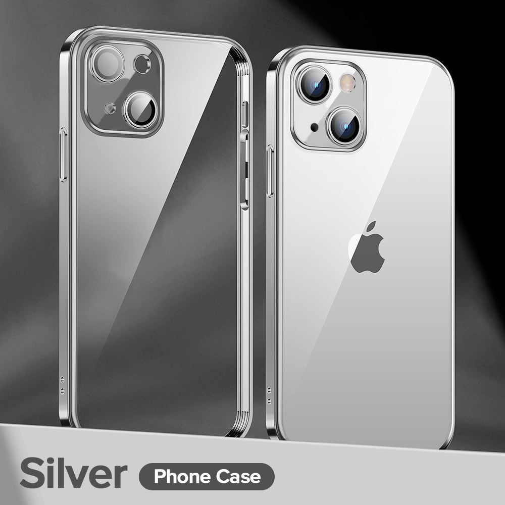 The Luxury Square Silicon Clear Case With Camera Protection For iPhone 13 - planetcartonline