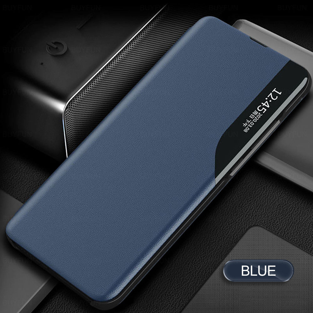 For Samsung Galaxy A33 5G Plated Mirror Flip Leather Case with Holder(Blue)