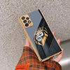 Luxury Lion Glass Back Case With Golden Edges For Samsung A73