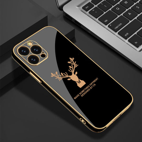 Luxury Golden Edges Deer Glass Back Case For iPhone 12 Pro Max - Premium Cases