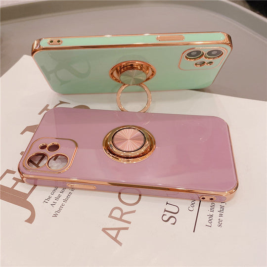 Luxurious Electroplating Ring Holder Soft Silicone Back Case  For iPhone 13 Pro