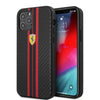 Ferrari Black Pu Leather Carbon Effect & Central Smooth Stripe Back Case with Metal Logo for iPhone 13