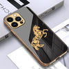 Luxury Horse Pattern Glass Back Case With Golden Edges For iPhone 13 Pro Max