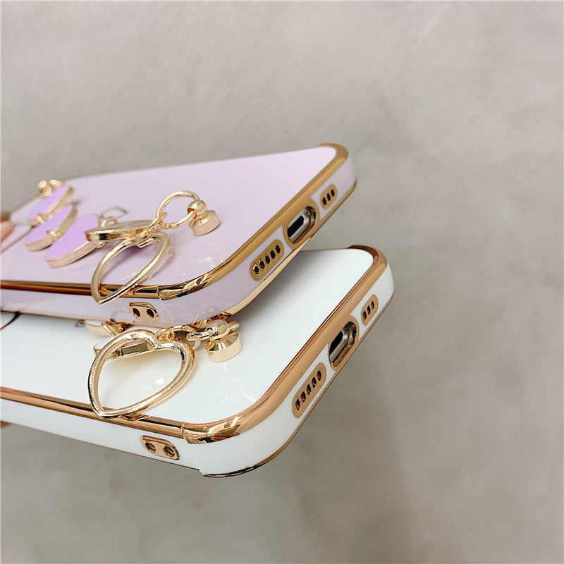 Luxurious Electroplated Soft Silicone Heart Bracelet Back Case For iPhone 13