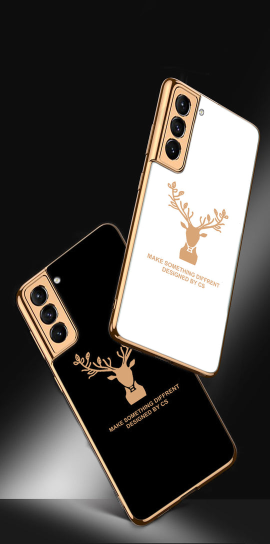 Luxury Golden Edges Deer Glass Back Case For Samsung Galaxy S21 - Premium Cases