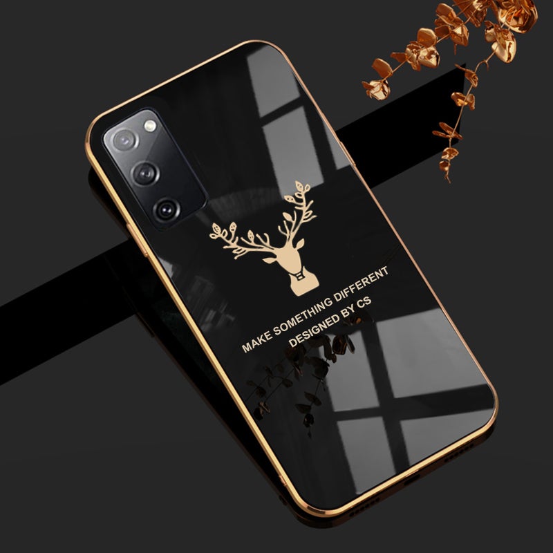 Luxury Silicon Deer Glass Case With Golden Edges For Samsung Galaxy S20 FE - planetcartonline