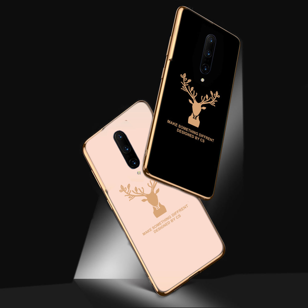 Luxury Golden Edges Deer Glass Back Case For Oneplus 7 Pro - Premium Cases