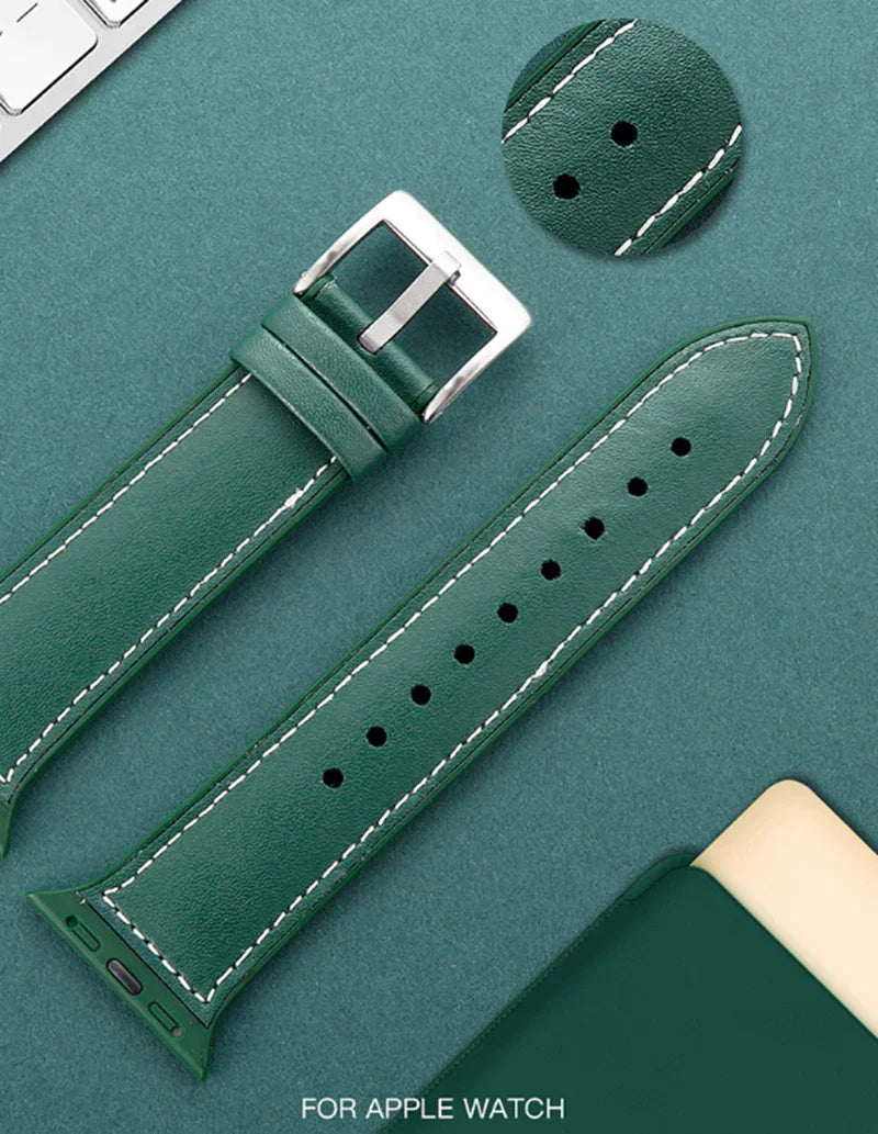 iWatch Relica-1 Series Genuine Santa Barbara Leather Strap - Green