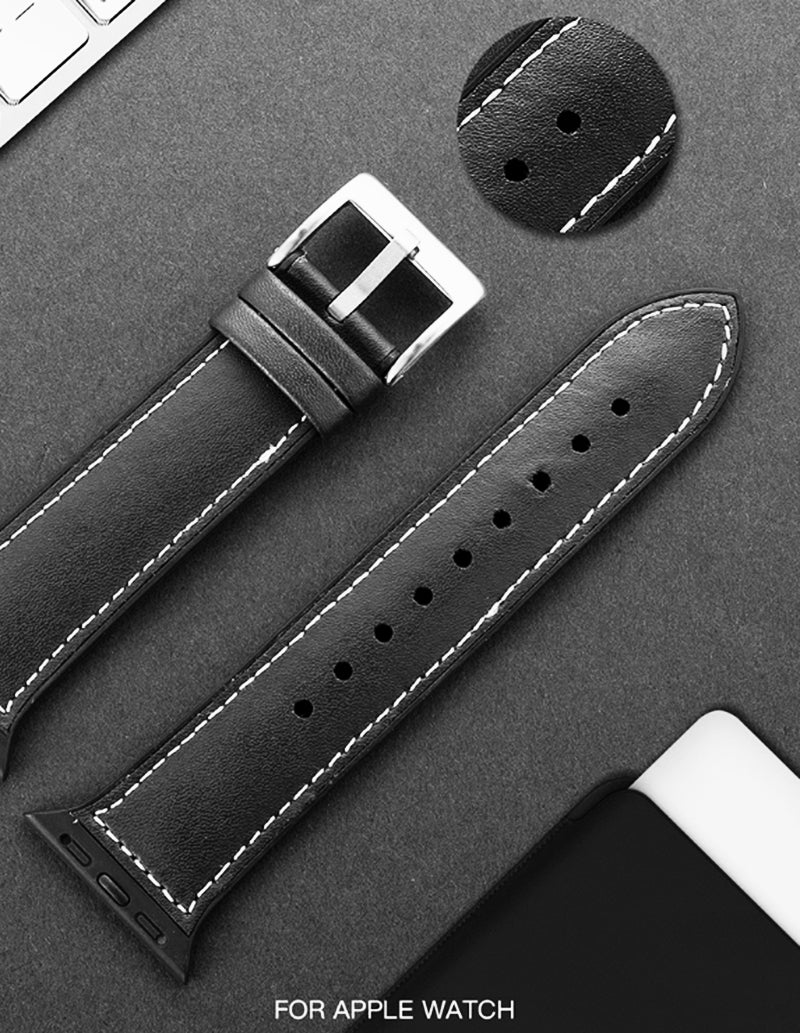 iWatch Relica-1 Series Genuine Santa Barbara Leather Strap - Black