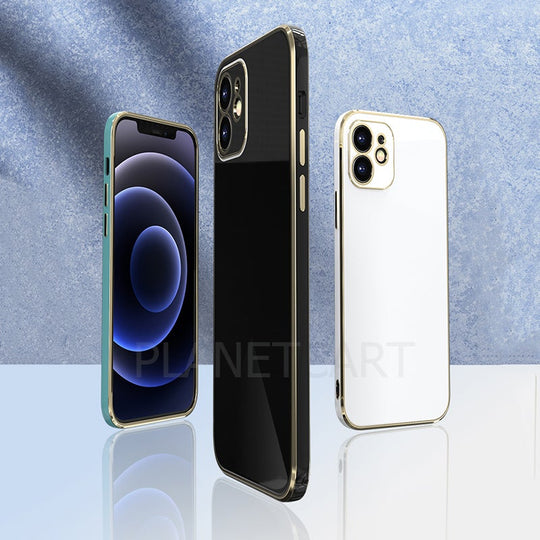 Luxurious Glass Back Case With Golden Edges For iPhone 12 Pro