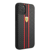 Ferrari Black Pu Leather Carbon Effect & Central Smooth Stripe Back Case with Metal Logo for iPhone 13
