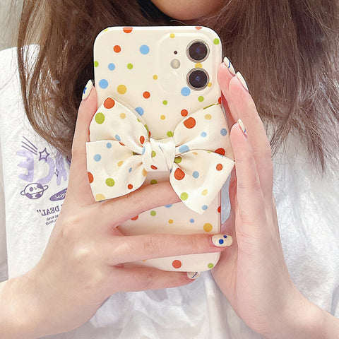 Premium Colorful Polka Dots Bow Back Case for Apple iPhone 12
