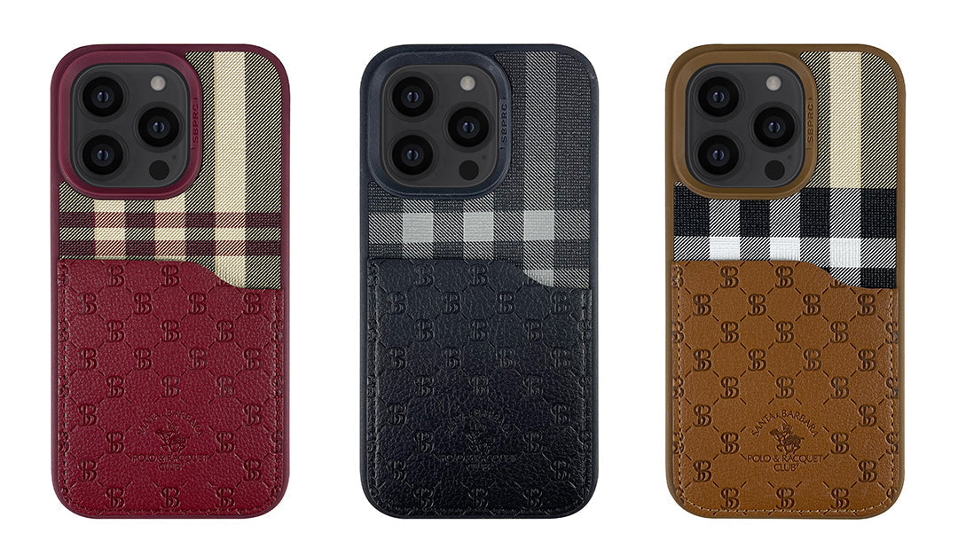 Santa Barbara Classic Plaid Series Genuine Leather Red Case For iPhone 14 Pro