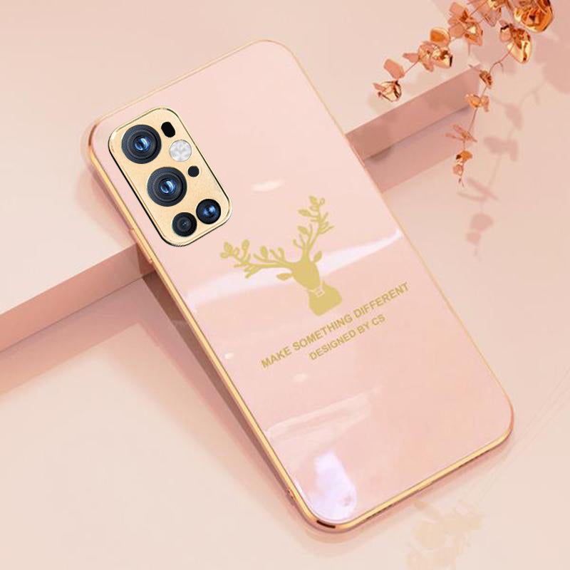 Deer Luxurious Gold Edge Glass Back Case For Oneplus 9 Pro - planetcartonline