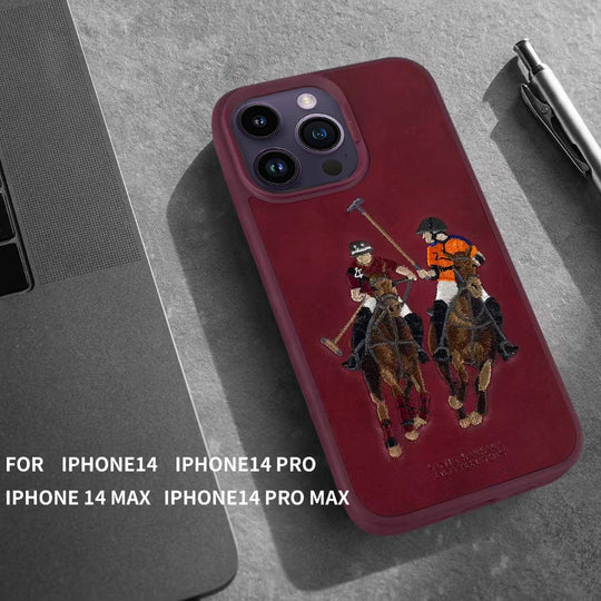 Santa Barbara Jockey Series Genuine Leather Red Case For iPhone 14 Pro