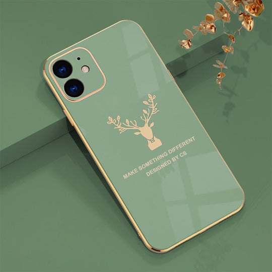 Luxurious Deer Glass Back Case With Golden Edges For iPhone 12 - planetcartonline